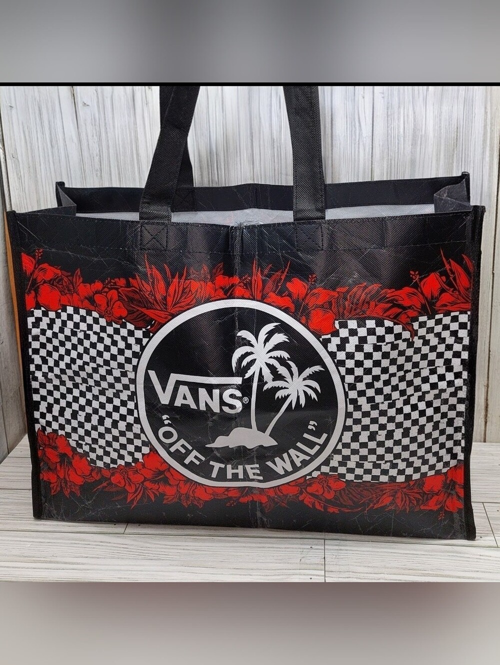 VANS "Off the Wall" Palm Tree Black 2Handle Large 17.5"long Shopping Tote Bag